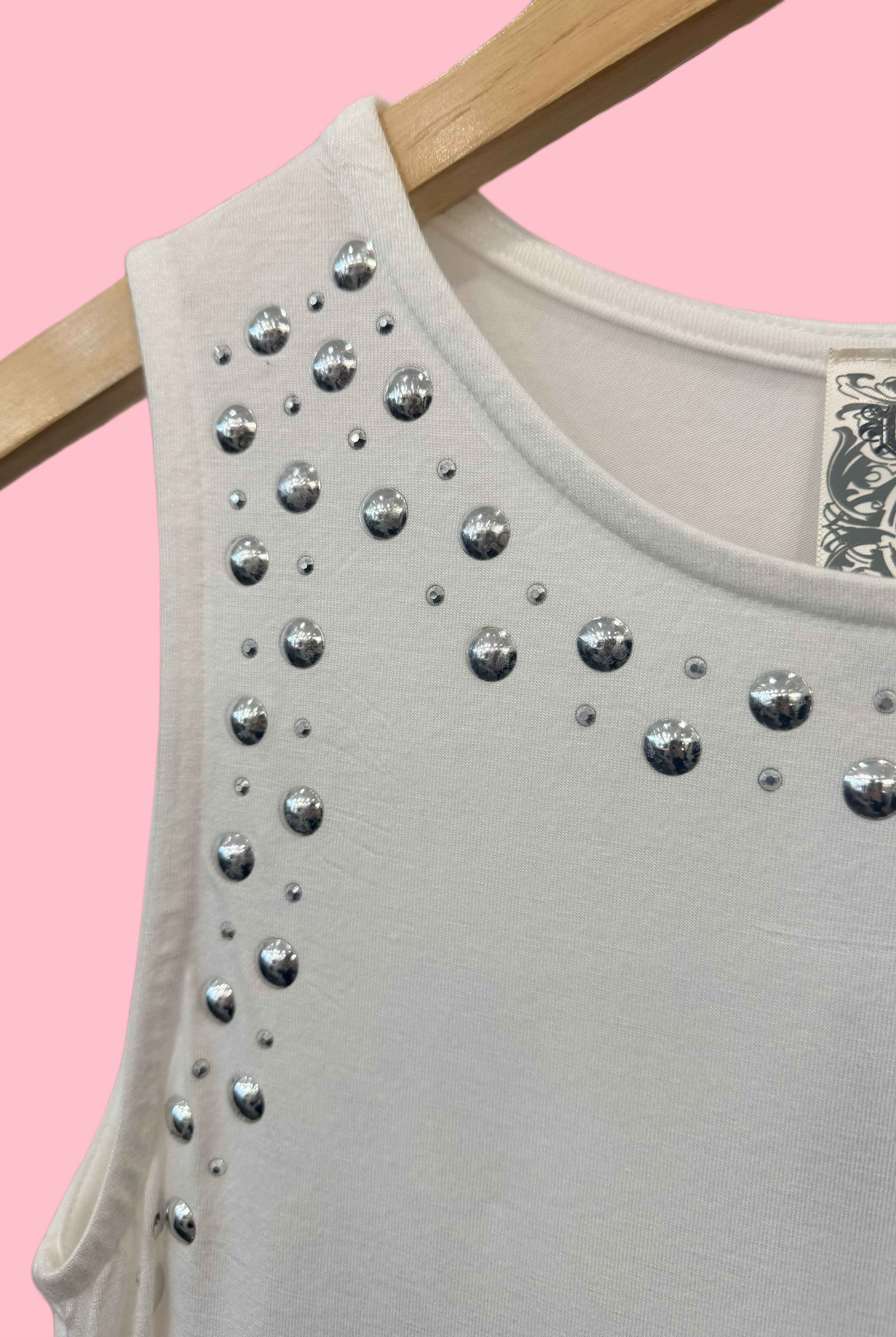 White tank top with silver studs