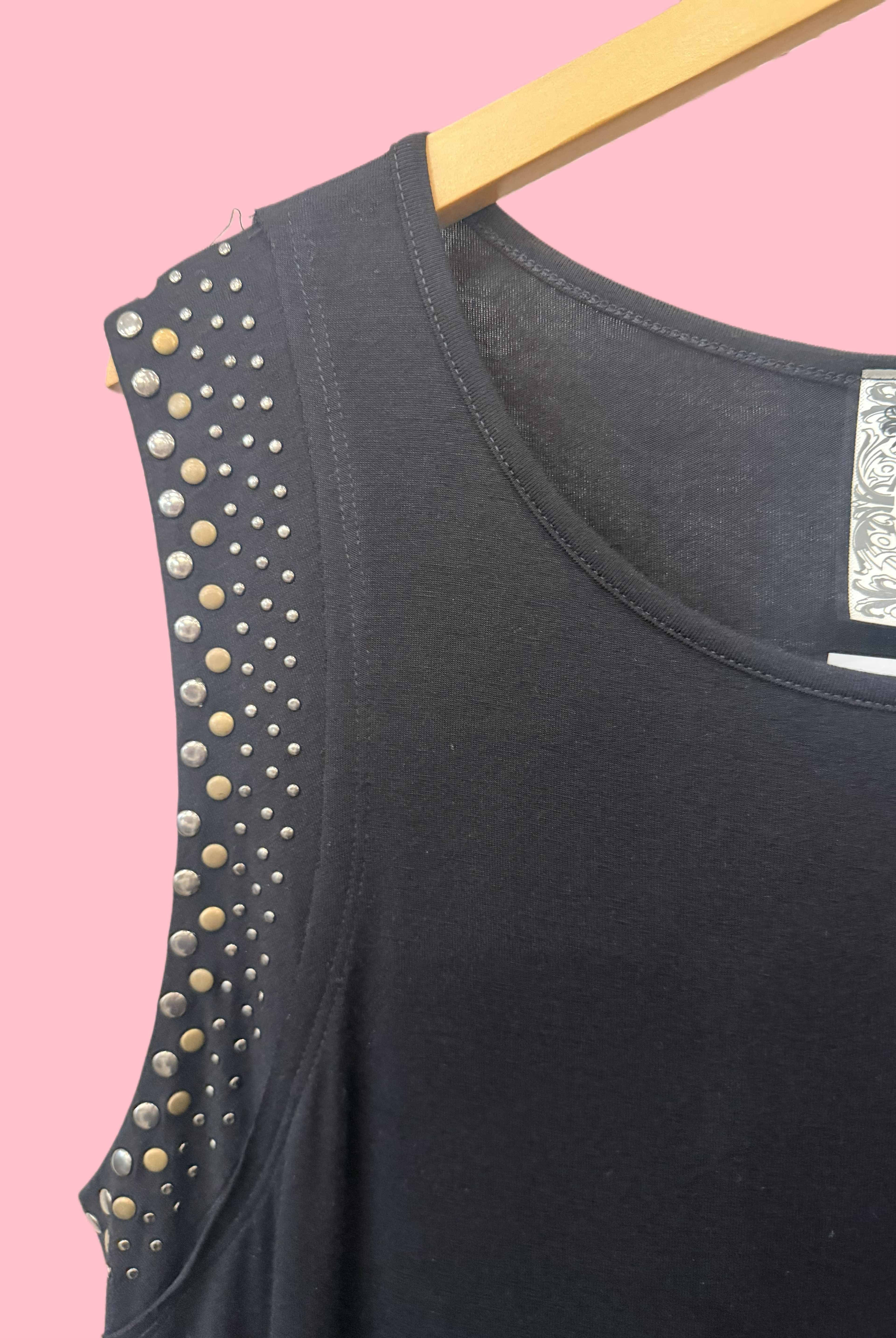 Black tank top with studded details
