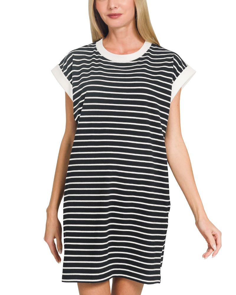Black and white banded dress