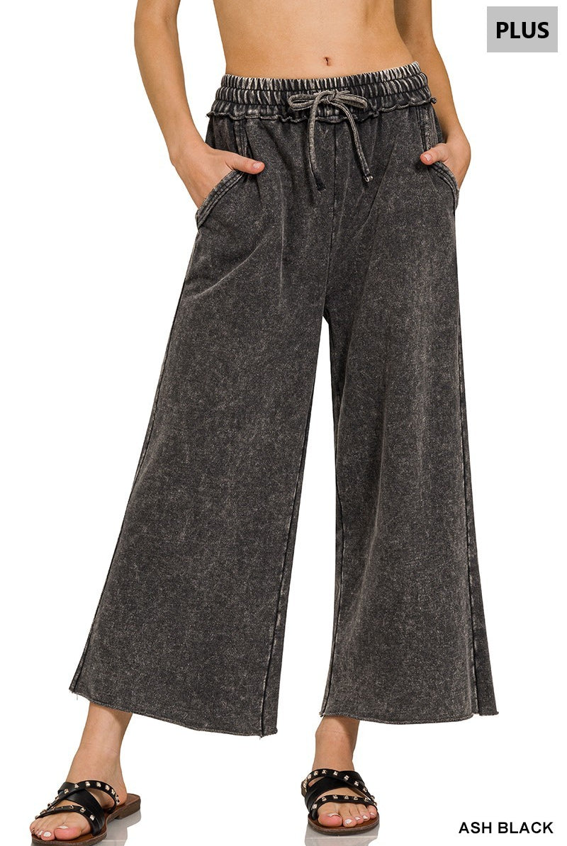 Wide-leg terry pants in ash black