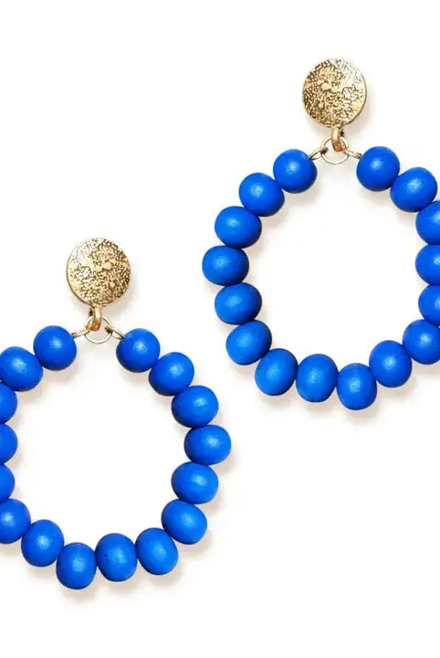 Royal blue earrings on white background