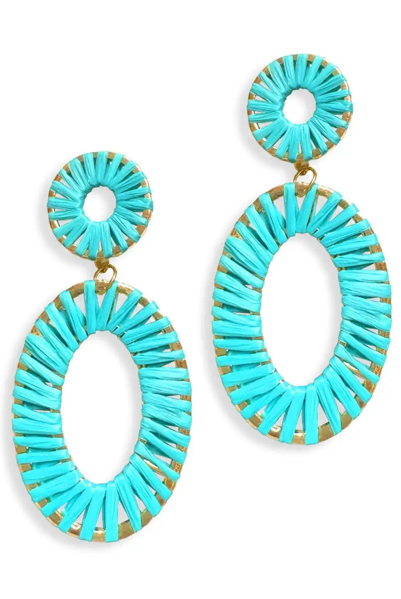 Aqua earrings on white background