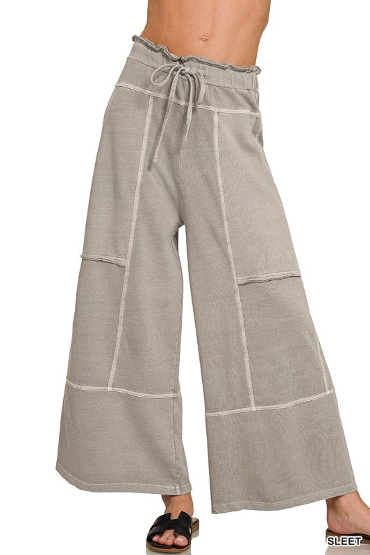 Gray lounge pants with expose seams