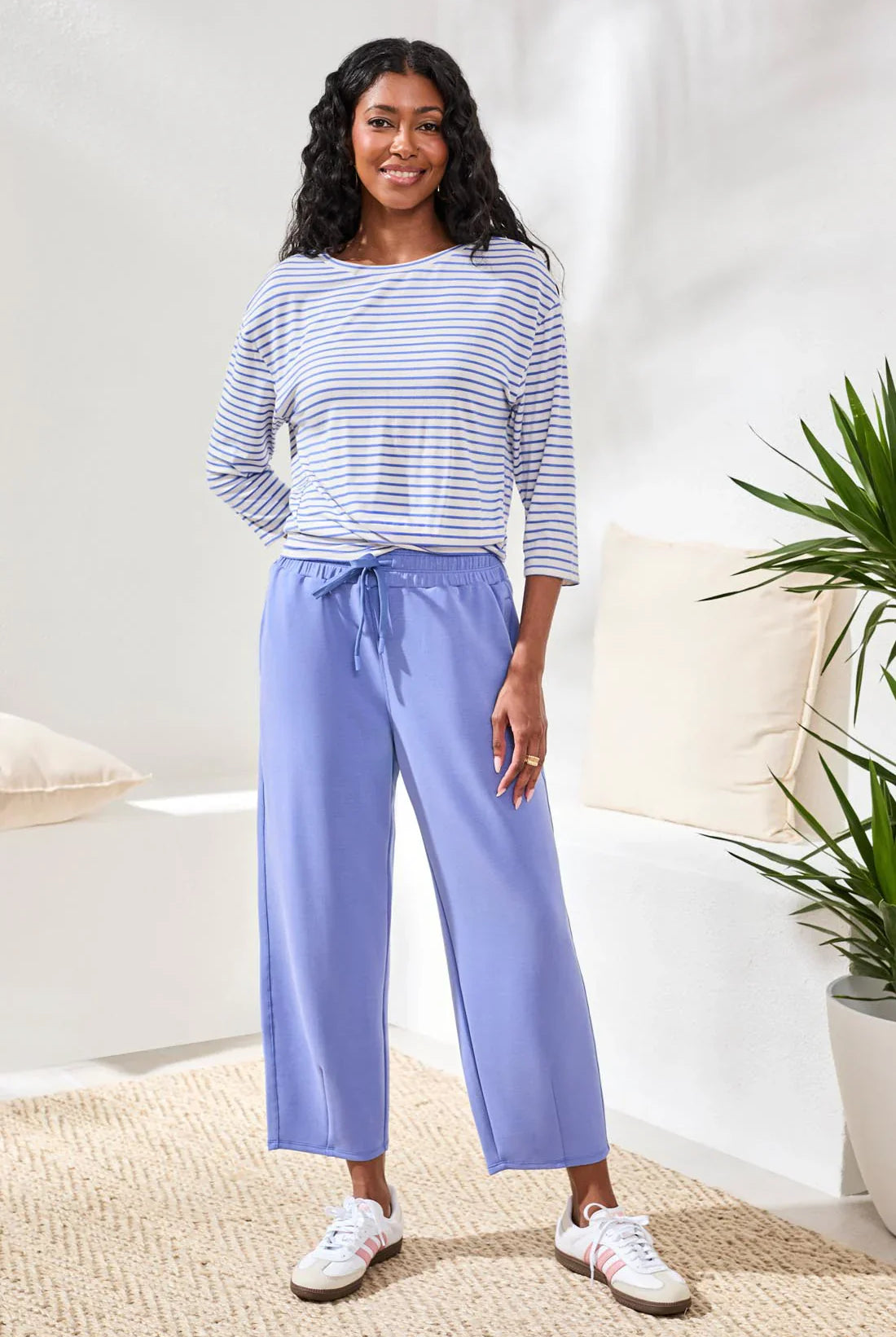 Woman wearing a striped top