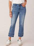 Dbl layer fray hem jeans and tennis shoes 