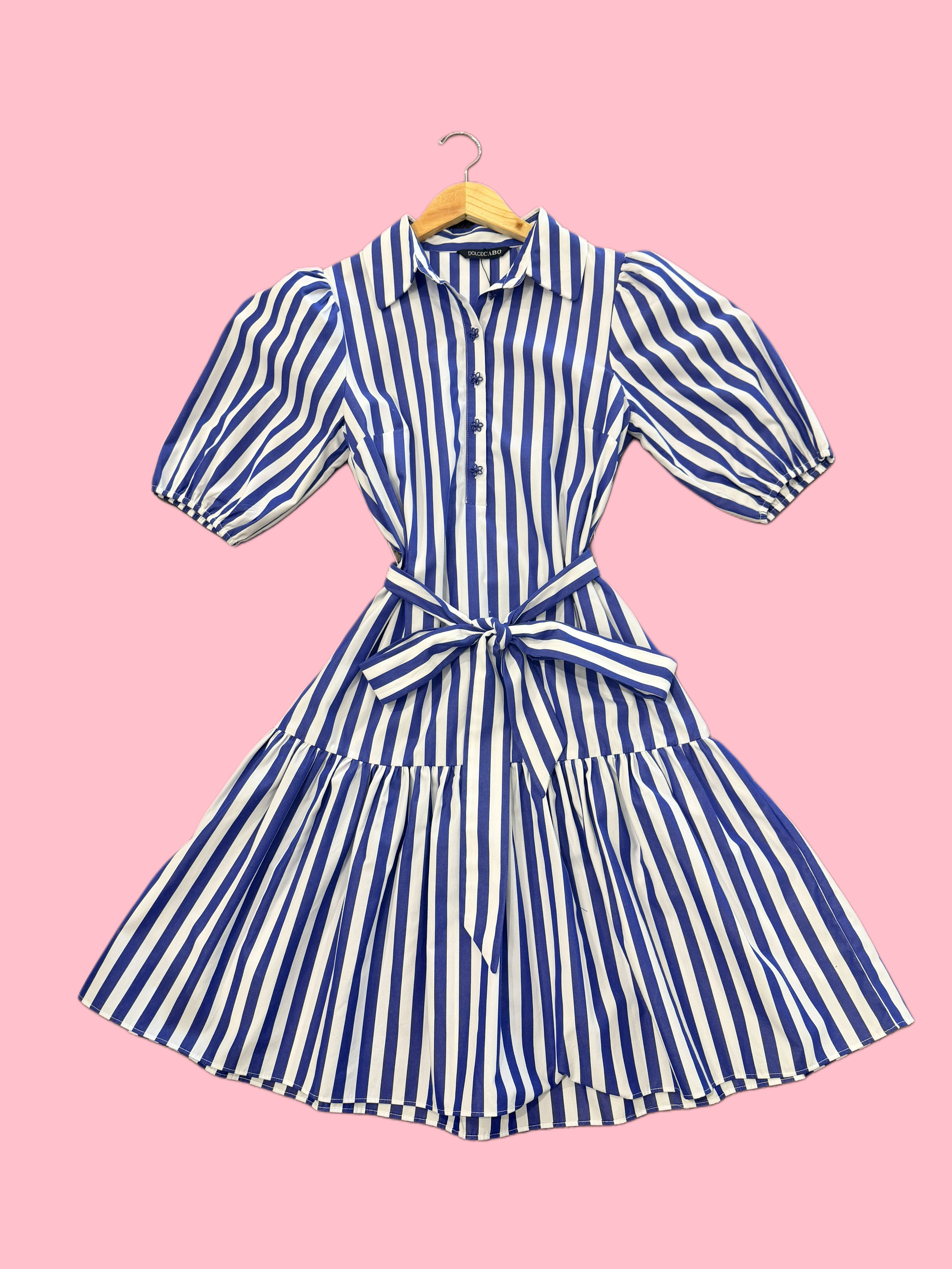 Blue and white striped dress