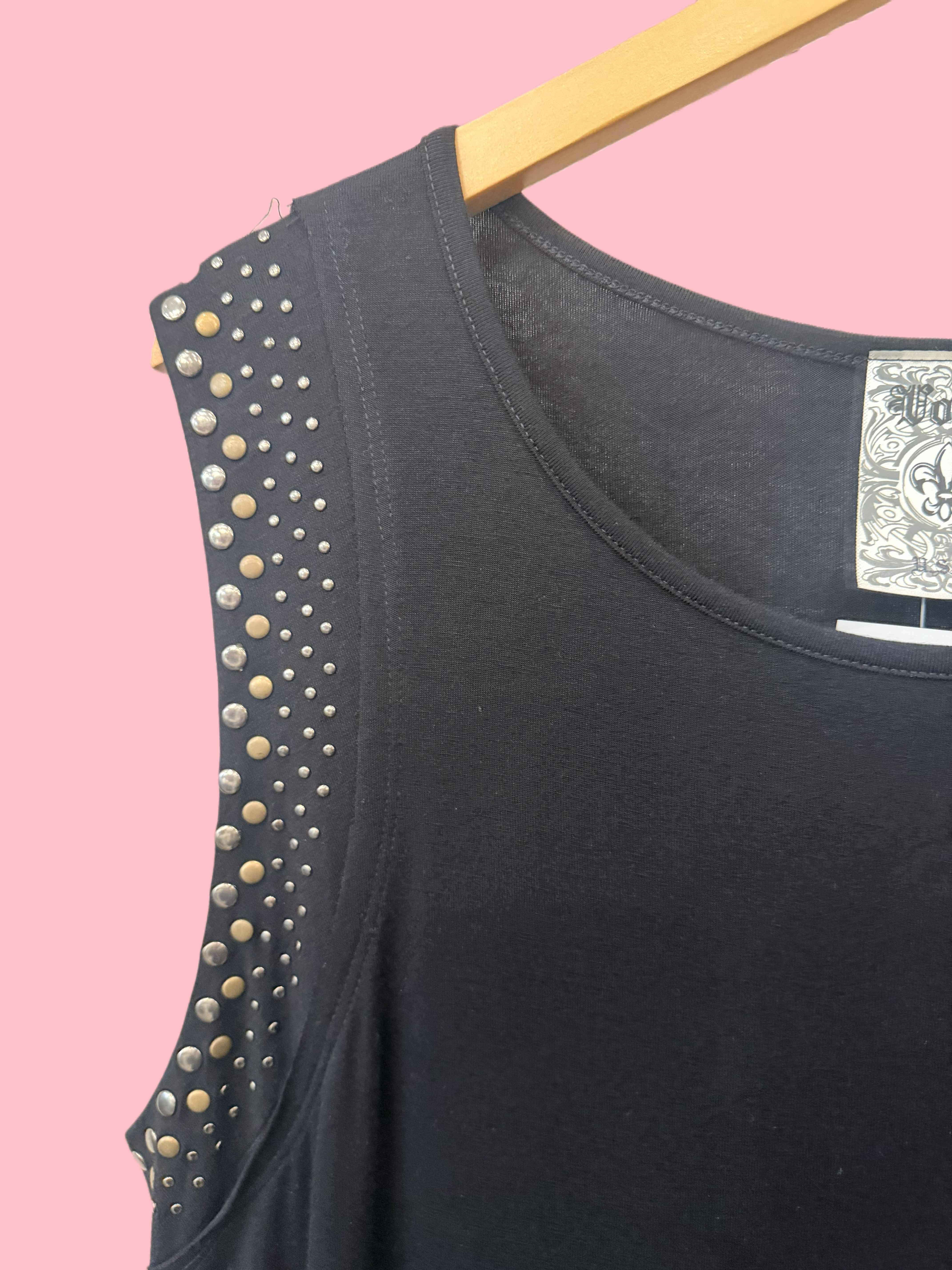 Black tank top with studded details 