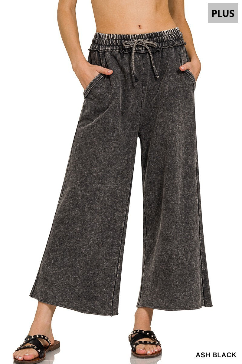 Wide-leg terry pants in ash black 