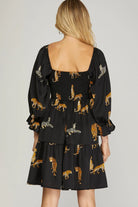 Black dress with jaguar print back view