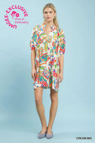 Woman wearing a paisley print dress