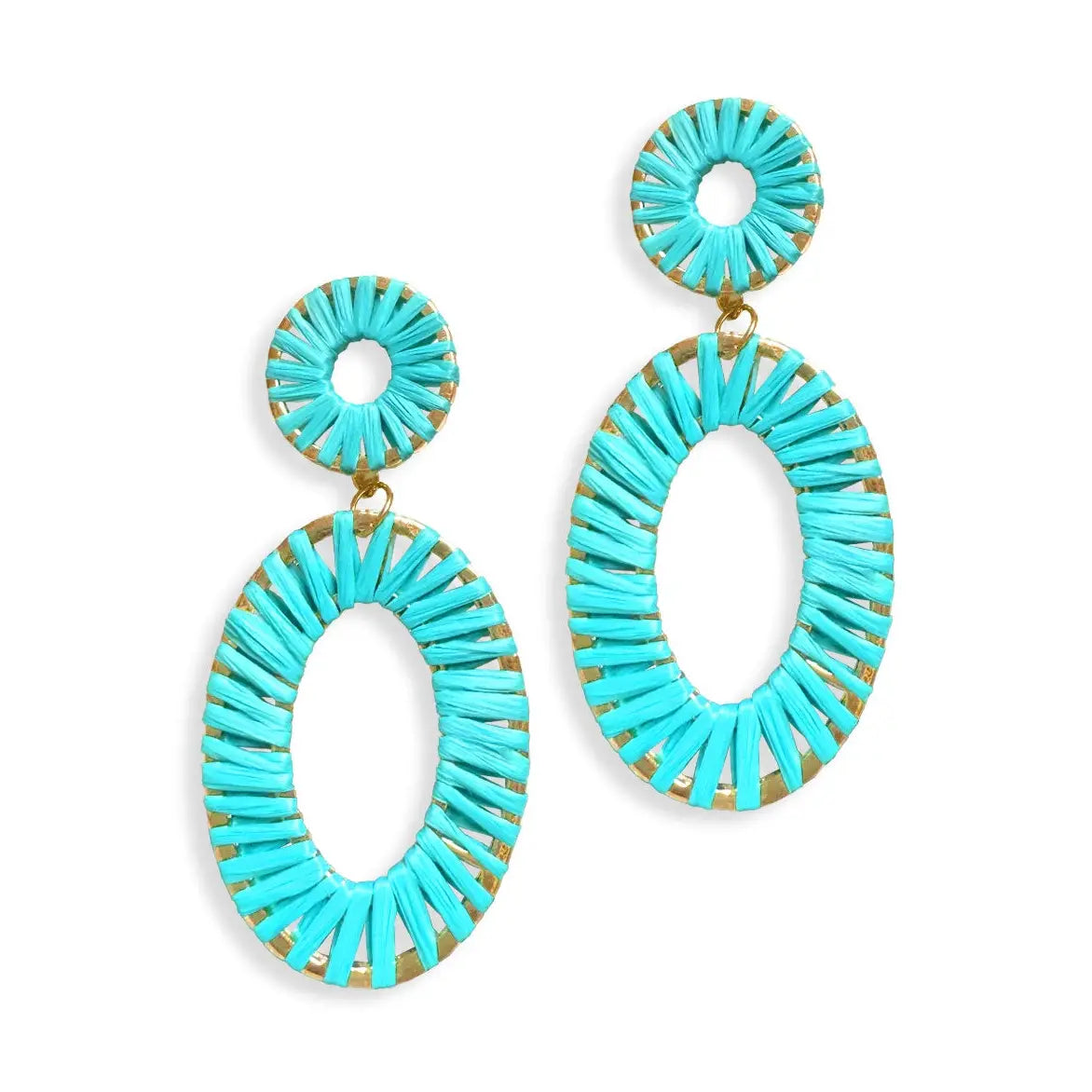 Aqua earrings on white background 
