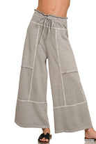 Gray lounge pants with expose seams