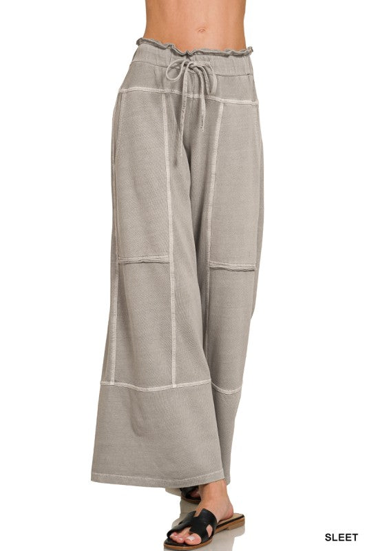 Alternate view of gray lounge pants with expose seams