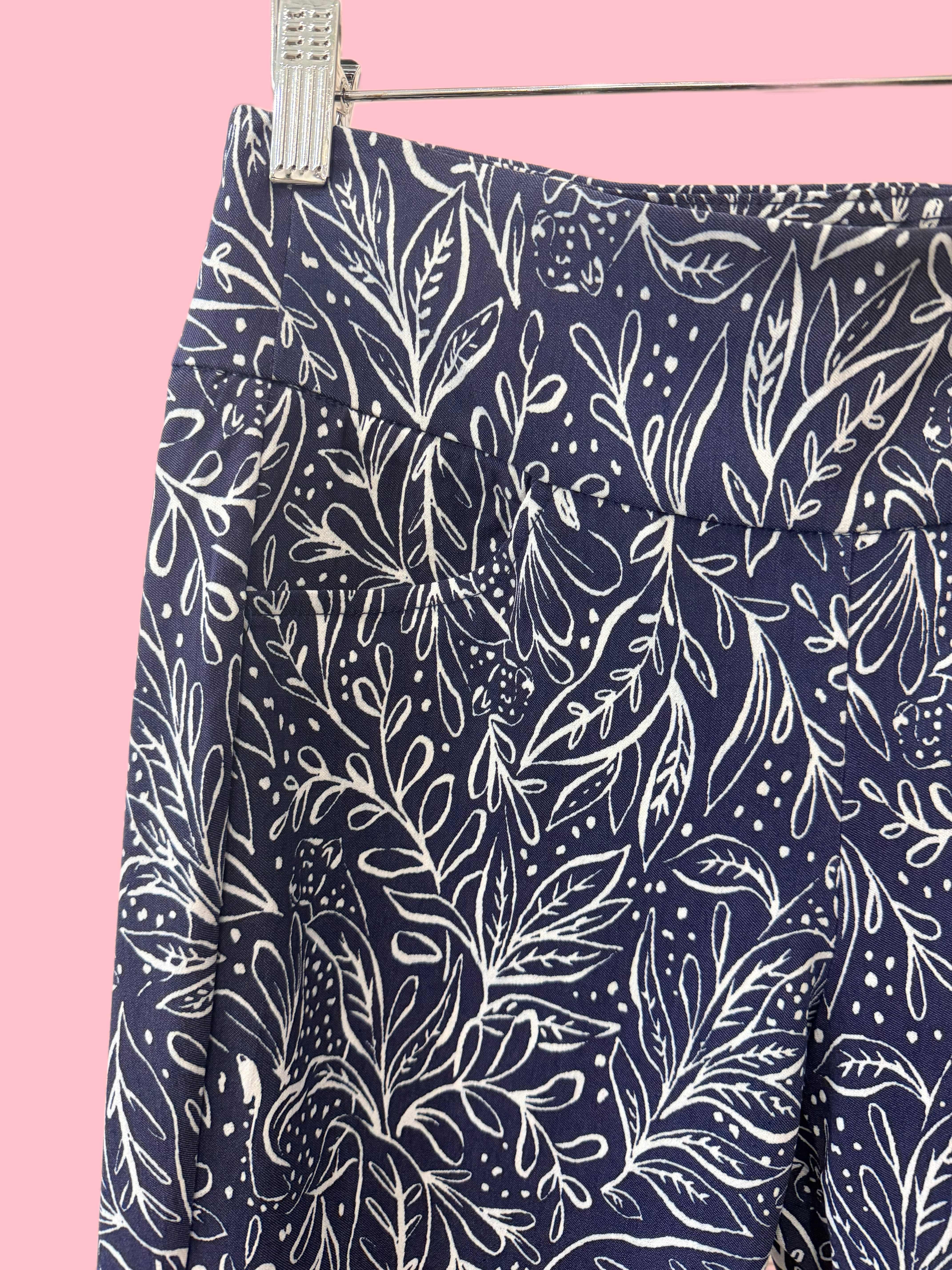 Navy blue pants with white floral pattern 