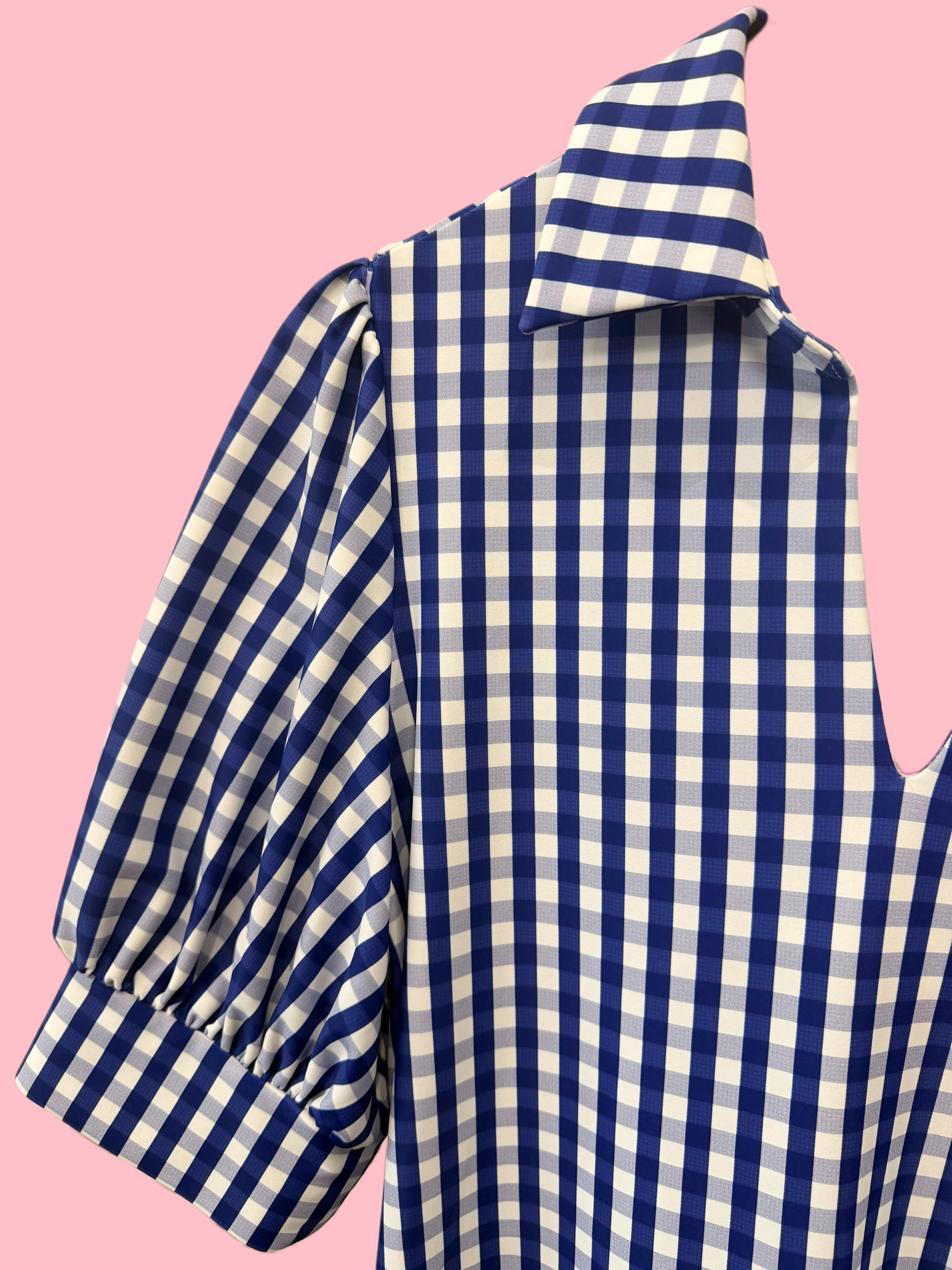 Close up of Blue and white checkered dress 
