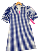 Blue and white checkered dress on a hanger 