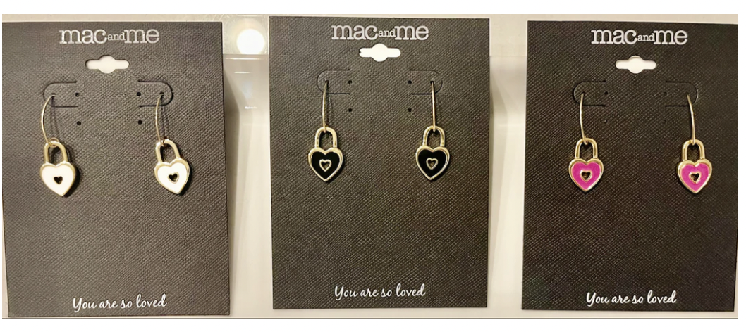 Mac and Me Enamel Padlock Heart Earring on Handmade French Wire - mainstream-stjohns